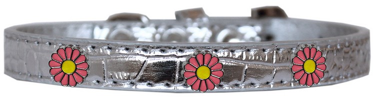 Pink Daisy Widget Croc Dog Collar Silver Size 10